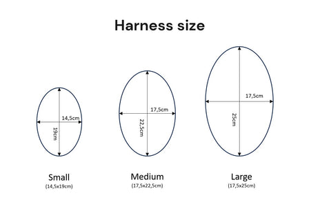 Size chart for the Sacco dog harness