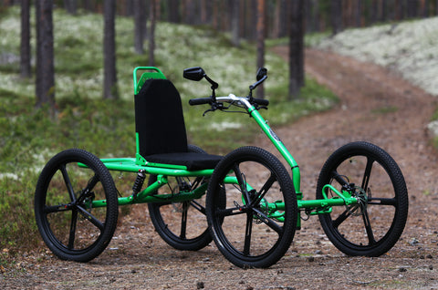 All-new version of the Sacco dog cart in green with rear-view mirrors